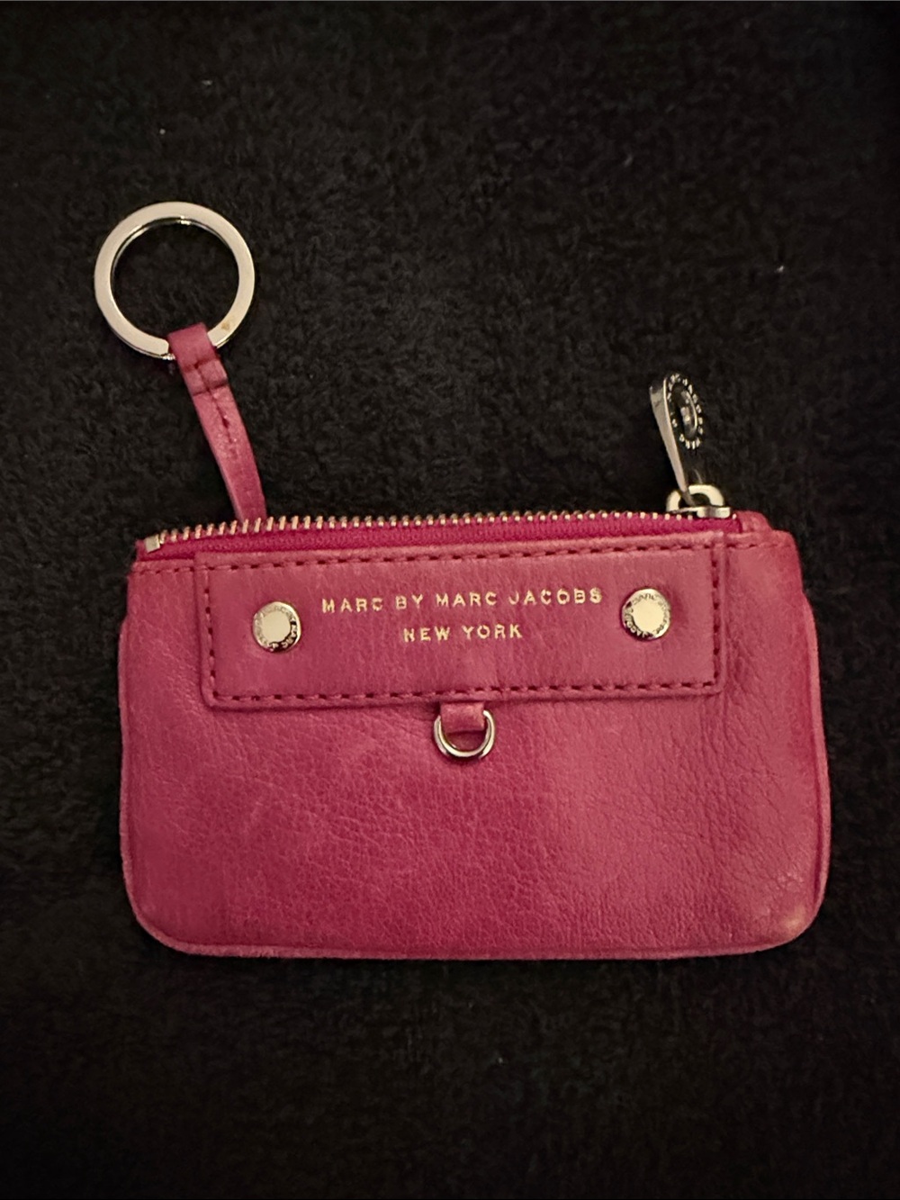Marc by Marc Jacobs Hot Pink Leather Key & Card Holder with Gold Hardware